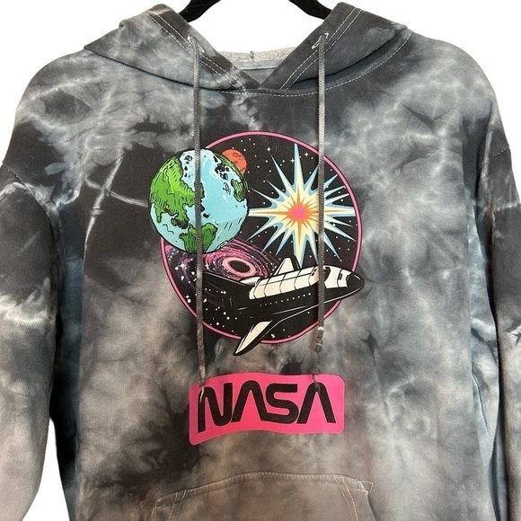 Hyper Space NASA Galaxy Gray Tie Dye Pullover Hoodie Sz. L - Picture 2 of 12